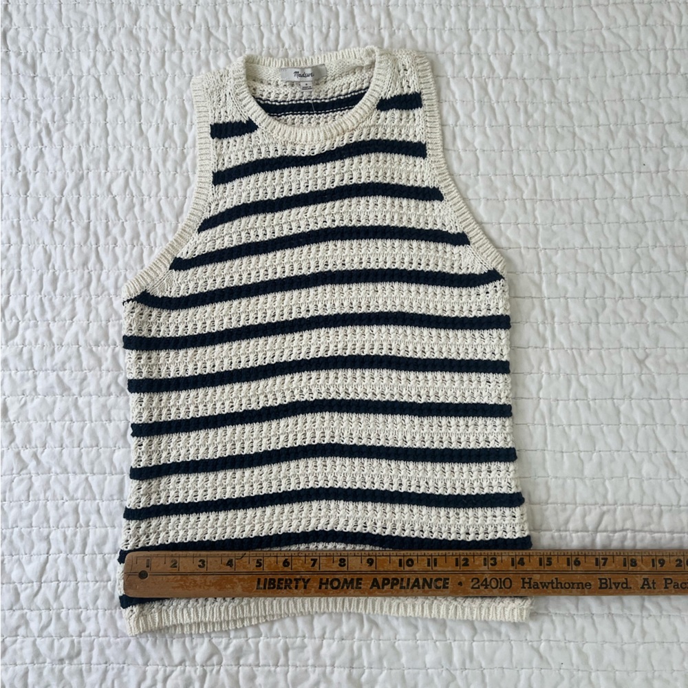 Madewell Cream and Navy Blue Striped Crocheted Top - Picture 2 of 5
